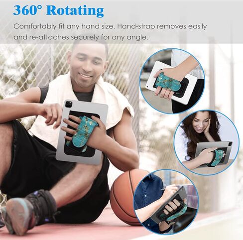 FINTIE Universal Tablet Hand Strap Holder for 7-11" Tablets, Black | [Dual Stand Supports] Detachable Padded Hook & Loop Fastening Handle Grip with Adhesive Patch for iPad/Galaxy Tab Tablets in Kuwait