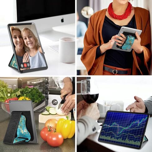 FINTIE Universal Tablet Hand Strap Holder for 7-11" Tablets, Black | [Dual Stand Supports] Detachable Padded Hook & Loop Fastening Handle Grip with Adhesive Patch for iPad/Galaxy Tab Tablets in Kuwait
