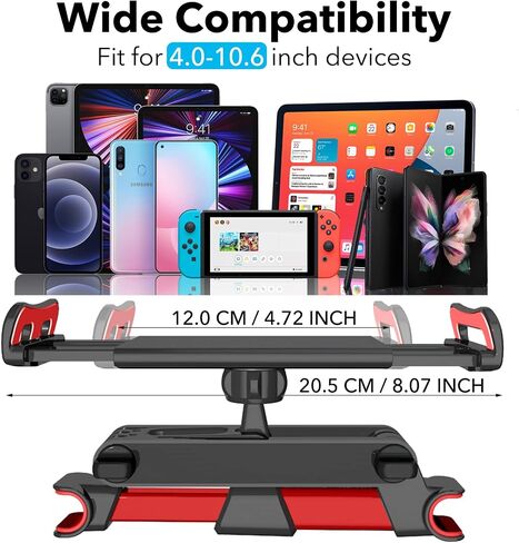 حامل تابلت هوميت للمقعد الخلفي للسيارة، مسند رأس قابل للتعديل حامل iPad لجهاز iPad/iPhone/Samsung Galaxy Tabs/Kindle Fire HD/Nintendo Switch، لأجهزة 4.4-11 بوصة، دوران 360 درجة، أسود in Kuwait