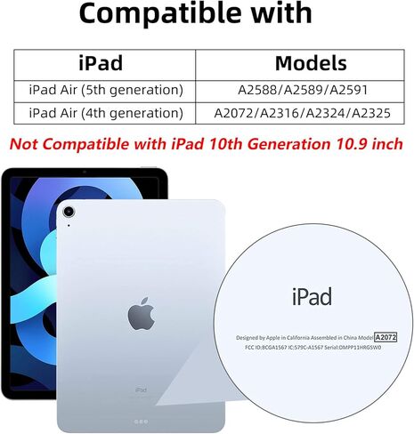حافظة Wenlaty متوافقة مع iPad Air الجيل الخامس (2022) / الرابع (2020) حامل أقلام مقاس 10.9 بوصة، لحافظة 5/4، غطاء خلفي شفاف ذكي نحيف، وردي وردي in Saudi Arabia
