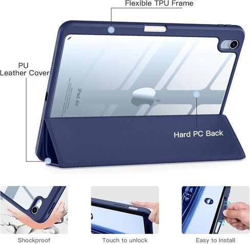 حافظة Wenlaty متوافقة مع iPad Air الجيل الخامس (2022) / الرابع (2020) حامل أقلام مقاس 10.9 بوصة، لحافظة 5/4، غطاء خلفي شفاف ذكي نحيف، وردي وردي in Saudi Arabia