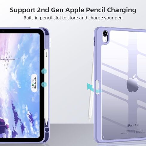Wenlaty Compatible with iPad Air 11 Inch Case (M2) 2024 Release, for iPad Air 6th/5th/4th Generation Case (2024/2022/2020) 11/10.9 Inch with Pencil Holder, Slim Cover with Clear Back Shell, Black in Kuwait