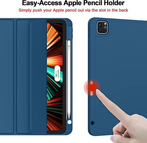 ZryXal New iPad Pro 12.9 Inch Case 2022/2021/2020(6th/5th/4th Gen) with Pencil Holder,Smart Case [Support Touch ID and Auto Wake/Sleep] with Auto 2nd Gen Pencil Charging (Midnight Green) in Kuwait