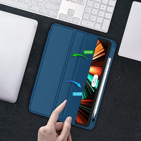 ZryXal New iPad Pro 12.9 Inch Case 2022/2021/2020(6th/5th/4th Gen) with Pencil Holder,Smart Case [Support Touch ID and Auto Wake/Sleep] with Auto 2nd Gen Pencil Charging (Midnight Green) in Kuwait
