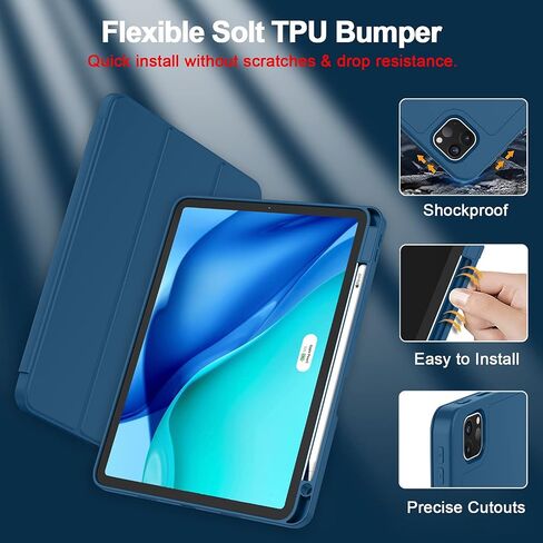 ZryXal New iPad Pro 12.9 Inch Case 2022/2021/2020(6th/5th/4th Gen) with Pencil Holder,Smart Case [Support Touch ID and Auto Wake/Sleep] with Auto 2nd Gen Pencil Charging (Midnight Green) in Kuwait