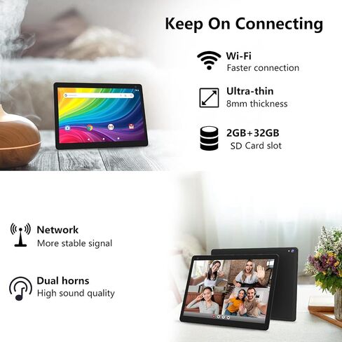 Android Tablet, 10 inch Tablets, 2GB+32GB Computer Tablet Support 512GB Expand, 2MP + 8MP Camera, IPS Screen, WiFi, Bluetooth, 6000mAh, Google GMS Certified Tableta Black in Saudi Arabia