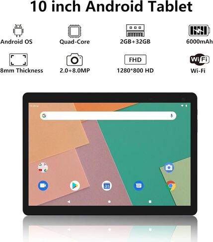 COOPERS Android Tablet 10 inch, 6GB RAM+32GB ROM Computer Tablets Support 1TB Expand, 1280 * 800 IPS Touch Screen, 1.8Ghz Quad-core Processor, WiFi Bluetooth, 8MP Camera, 6000mAh Battery Tableta in Saudi Arabia