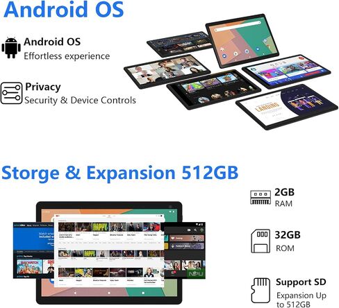 COOPERS Android Tablet 10 inch, 6GB RAM+32GB ROM Computer Tablets Support 1TB Expand, 1280 * 800 IPS Touch Screen, 1.8Ghz Quad-core Processor, WiFi Bluetooth, 8MP Camera, 6000mAh Battery Tableta in Saudi Arabia