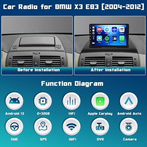 9 inch Touchscreen Android Car Stereo for BMW X3 [E83] 2006-2010 Wireless Apple Carplay and Wireless Android Auto 【2GB+32GB】 in Dash GPS Unit Support DSP EQ Split Screen RCA Subwoofer Backup Camera in Saudi Arabia