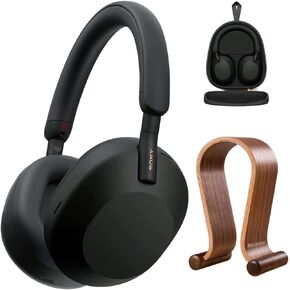 Sony WH-1000XM5 Wireless Industry Leading Noise Canceling Headphones, Black Bundle with Deco Gear Wood Headphone Display Stand and Protective Travel Carry Case in Kuwait