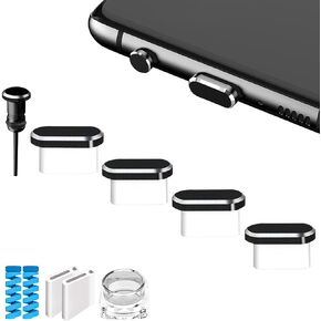 USB C Anti Dust Plugs Protector, Waterproof C Port Cover Cap Phone Charm 4 PCS Compatible with iPhone 15 Plus Pro Max Samsung Galaxy S24/S23/S22/S21/S20 Ultra Earbuds Wireless Charging (Black)