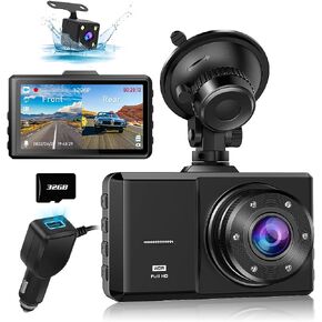Dash Cam Front and Rear, SPADE Dual Dash Camera 1080P with 32G SD Card, Waterproof Backup Camera, DVR Car Dashboard Camera 1296P with Night Vision WDR G-Sensor Parking Monitor Loop Recording in Saudi Arabia