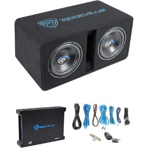 Rockville DK510 Package Dual 10" K5 Car Subwoofer Enclosure with DB12 Amp | Loaded Sub, 600W RMS, 2400WPeak, 2 Ohm, Mono Class D MOSFET Amp, Bass Knob, Subsonic Filter, 4-Gauge Wiring Kit in Saudi Arabia