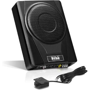 BOSS Audio Systems BASS8 8 Inch Under Seat Powered Car Subwoofer – 800 High Output, Low Profile, Built in Amplifier, for Truck, Boxes and Enclosures, Remote Subwoofer Control