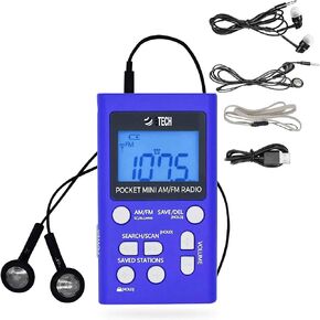 BTECH MPR-AF1 AM FM Personal Radio with Two Types of Stereo Headphones, Clock, Great Reception and Long Battery Life, Mini Pocket Walkman Radio with Headphones (Blue) in Saudi Arabia