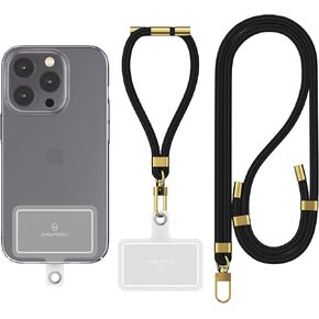 Sinjimoru Cell Phone Lanyard for Case (2Packs), Compatible with Key Holder & ID Card Holder. Adjustable Sinji Strap for Wrist, Black