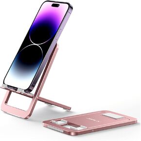 JSAUX Cell Phone Stand, Foldable Aluminum Adjustable Phone Holder for Desk Portable Travel Holder Office Desk Accessories Compatible for iPhone 15 14 13 12 11 Pro Max X Samsung S24 S23 Steam Deck Grey