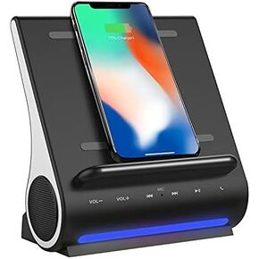 Azpen Dockall D108 Wireless Charging Dock w/Bluetooth Speakers Handsfree Call. Qi-Certified Wireless for iPhone 15/14/13/12/11/XR/XS/ 8 & Samsung Galaxy S23 S22/S21/S20/S10/ S9/ S9+ - Black