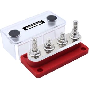 AMOMD 300A PowerBars 4 مسامير (5/16 بوصة) M8 مطلي بالنيكل النحاس الكهربائي المشترك قضبان التوصيل الطرفية للبطارية البحرية كتلة توزيع الأرض السلبية بسبار 12-48 فولت تيار مستمر مع غطاء (أحمر) in Kuwait