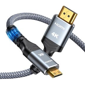 كابل Highwings Mini HDMI إلى HDMI بطول 10 أقدام، 4K 60 هرتز عالي السرعة HDMI إلى كابل HDMI صغير ذكر ثنائي الاتجاه 2.0 سلك، للتلفزيون عالي الدقة والكمبيوتر اللوحي والكاميرا وكاميرا الفيديو [غلاف من الألومنيوم، مضفر من النايلون] in Kuwait