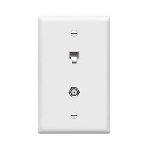 لوحة حائط محورية لشبكة إيثرنت من ENERLITES، لوحة حائط موصل RJ11 وCoax/F-Type لنقل البيانات بسرعة عالية وكابل تلفزيون الأقمار الصناعية، مقبس هاتف 6P4C، 6641-W، أبيض