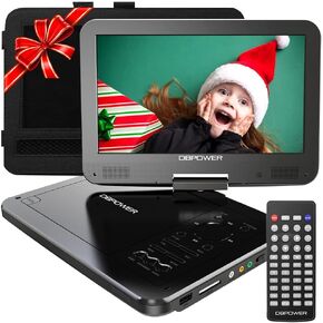 DBPOWER 12" Portable DVD Player with 5-Hour Rechargeable Battery, 10" Swivel Display Screen and SD/USB Port, with 1.8m Car Charger, Power Adaptor and Car Headrest Mount, Region Free (Black)