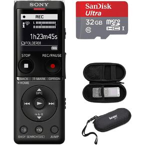 Sony ICD-UX570 Series Digital Voice Recorder (Black) with Built-in USB Bundle with 32GB microSD and Hard Carrying Case in Saudi Arabia