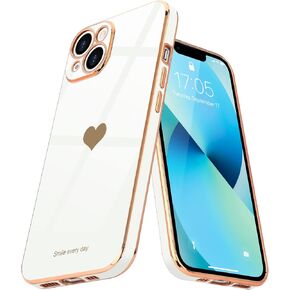 Teageo Compatible with iPhone 13 Case for Women Girl Cute Love-Heart Luxury Bling Plating Soft Back Cover Raised Full Camera Protection Bumper Silicone Shockproof Phone Case for iPhone 13, Black
