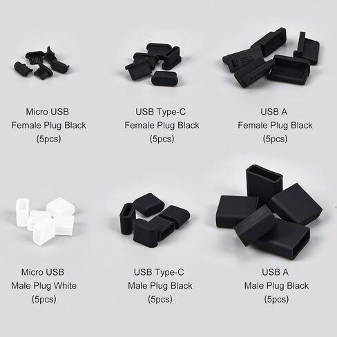 30 قطعة من 6 أنواع غطاء قابس USB مضاد للغبار، سدادة غبار سيليكون USB من النوع C، واقي منفذ غطاء USB صغير، غطاء حماية مضاد للغبار لمنافذ USB من النوع C، USB A، منافذ USB صغيرة (30 قطعة) in Saudi Arabia