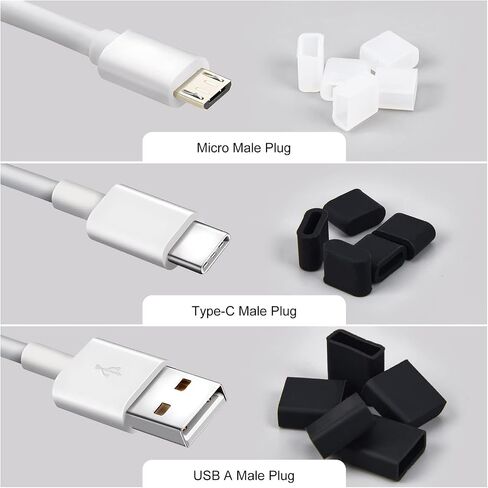 30 قطعة من 6 أنواع غطاء قابس USB مضاد للغبار، سدادة غبار سيليكون USB من النوع C، واقي منفذ غطاء USB صغير، غطاء حماية مضاد للغبار لمنافذ USB من النوع C، USB A، منافذ USB صغيرة (30 قطعة) in Saudi Arabia
