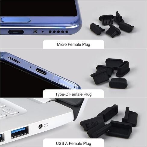 30 قطعة من 6 أنواع غطاء قابس USB مضاد للغبار، سدادة غبار سيليكون USB من النوع C، واقي منفذ غطاء USB صغير، غطاء حماية مضاد للغبار لمنافذ USB من النوع C، USB A، منافذ USB صغيرة (30 قطعة) in Saudi Arabia