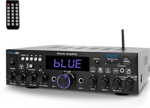 Pyle Wireless Bluetooth Stereo Power Amplifier - 200W Dual Channel Sound Audio Stereo Receiver System w/ RCA, USB, SD, MIC IN, FM Radio, For Home Theater Entertainment via RCA, Studio Use - PDA29BU in Saudi Arabia