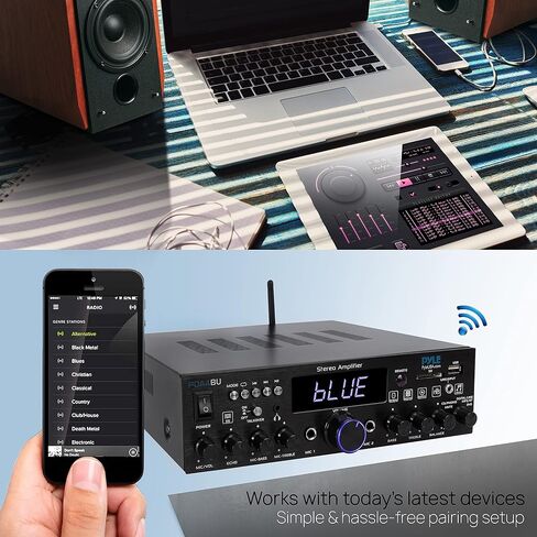 Pyle Wireless Bluetooth Stereo Power Amplifier - 200W Dual Channel Sound Audio Stereo Receiver System w/ RCA, USB, SD, MIC IN, FM Radio, For Home Theater Entertainment via RCA, Studio Use - PDA29BU in Saudi Arabia