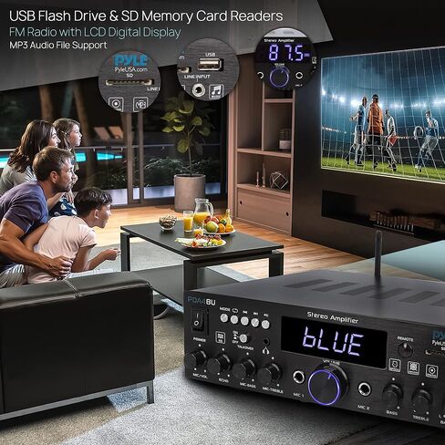 Pyle Wireless Bluetooth Stereo Power Amplifier - 200W Dual Channel Sound Audio Stereo Receiver System w/ RCA, USB, SD, MIC IN, FM Radio, For Home Theater Entertainment via RCA, Studio Use - PDA29BU in Saudi Arabia