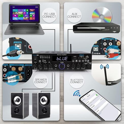 Pyle Wireless Bluetooth Stereo Power Amplifier - 200W Dual Channel Sound Audio Stereo Receiver System w/ RCA, USB, SD, MIC IN, FM Radio, For Home Theater Entertainment via RCA, Studio Use - PDA29BU in Saudi Arabia