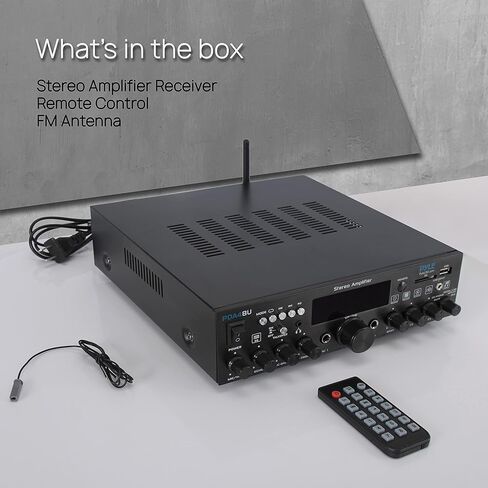 Pyle Wireless Bluetooth Stereo Power Amplifier - 200W Dual Channel Sound Audio Stereo Receiver System w/ RCA, USB, SD, MIC IN, FM Radio, For Home Theater Entertainment via RCA, Studio Use - PDA29BU in Saudi Arabia