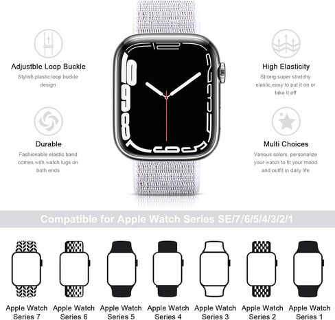سوار رياضي من النايلون متوافق مع سوار ساعة Apple مقاس 38 مم 40 مم 41 مم 42 مم 44 مم 45 مم، حزام مضفر قابل للتعديل ومسامي للنساء والرجال متوافق مع سلسلة iWatch 8/7/6/5/4/3 SE (في انتظار الحصول على براءة اختراع) in Kuwait