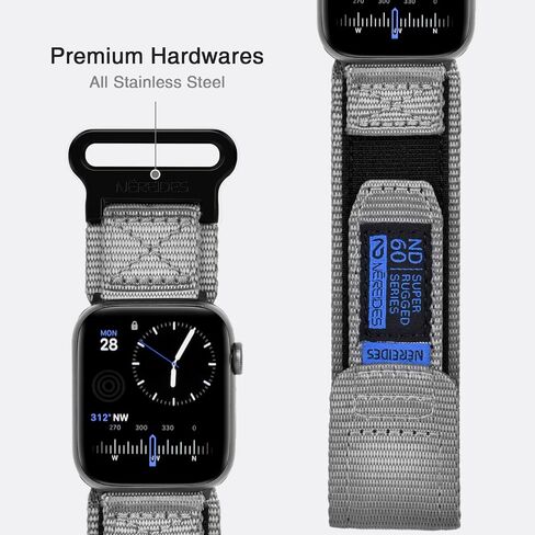 Nereides Rugged Nylon Band Compatible with Apple Watch Ultra 3/2/1 (49mm), Series 11/10/9/8/7/6/5/4 & SE3/SE2/SE (46mm 45mm 44mm), Tactical Sports Strap for Men (L, Black) in Kuwait