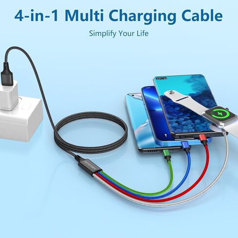𝐔𝐩𝐠𝐫𝐚𝐝𝐞𝐝 Multi Charging Cable Replacement for Apple Watch/Phone Magnetic iWatch Charger Nylon Braided USB C/Lighting/Micro Port Compatible with iWatch Series 8-1/Phone/Galaxy and Android-4FT in Kuwait
