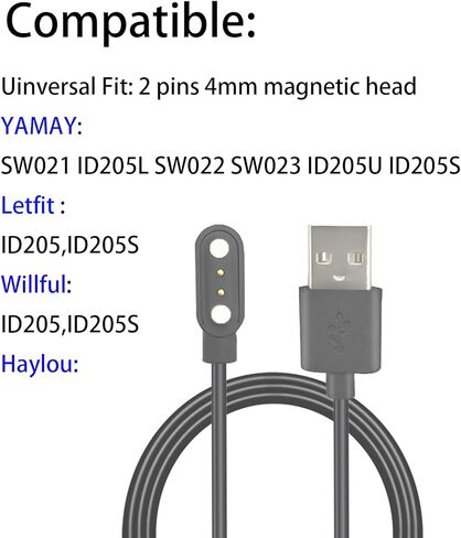 سلك شاحن مغناطيسي للساعة الذكية [قطعتان]، كابل شحن سريع USB بدبوسين بطول 3.3 قدم يناسب ياماي SW021/023 ياماي/ويلفول/ليتسفيت ID205L ID205U ID205S in Kuwait