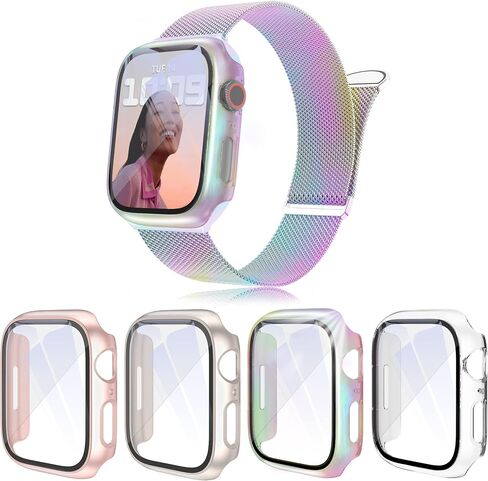 [4 قطع] حافظة PKMH صلبة من البولي كربونات مع واقي شاشة متوافق مع Apple Watch Series 7/8 45 مم، حافة كاملة وغطاء إطاري مضاد للخدش لملحقات الساعة الذكية iWatch in Kuwait