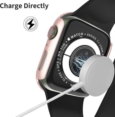 [4 قطع] حافظة PKMH صلبة من البولي كربونات مع واقي شاشة متوافق مع Apple Watch Series 7/8 45 مم، حافة كاملة وغطاء إطاري مضاد للخدش لملحقات الساعة الذكية iWatch in Kuwait