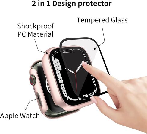 [4 قطع] حافظة PKMH صلبة من البولي كربونات مع واقي شاشة متوافق مع Apple Watch Series 7/8 45 مم، حافة كاملة وغطاء إطاري مضاد للخدش لملحقات الساعة الذكية iWatch in Kuwait