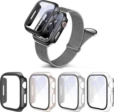 [4 قطع] حافظة PKMH صلبة من البولي كربونات مع واقي شاشة متوافق مع Apple Watch Series 7/8 45 مم، حافة كاملة وغطاء إطاري مضاد للخدش لملحقات الساعة الذكية iWatch in Kuwait