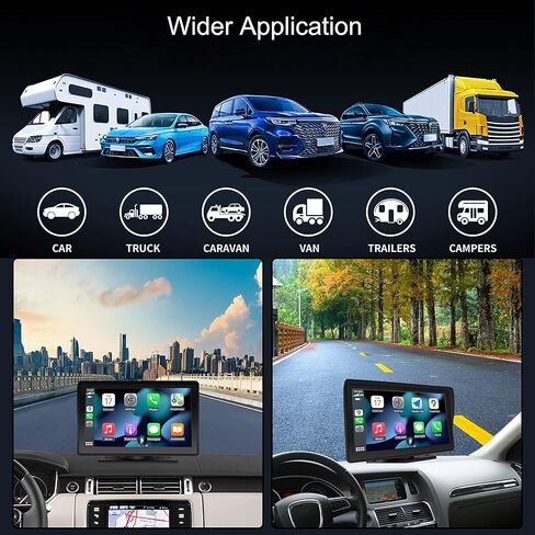 Apple Carplay & Android Auto لاسلكي مع شاشة لمس عالية الدقة 7 بوصة، ستيريو سيارة محمول، وصلة مرآة، بلوتوث، جهاز إرسال FM، التحكم الصوتي، Siri/Mic/مساعد مثبت على لوحة القيادة/كاميرا احتياطية in Kuwait