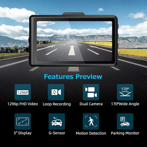 Dash Cam Front and Rear, SPADE Dual Dash Camera 1080P with 32G SD Card, Waterproof Backup Camera, DVR Car Dashboard Camera 1296P with Night Vision WDR G-Sensor Parking Monitor Loop Recording in Saudi Arabia