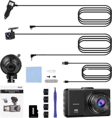 Dash Cam Front and Rear, SPADE Dual Dash Camera 1080P with 32G SD Card, Waterproof Backup Camera, DVR Car Dashboard Camera 1296P with Night Vision WDR G-Sensor Parking Monitor Loop Recording in Saudi Arabia