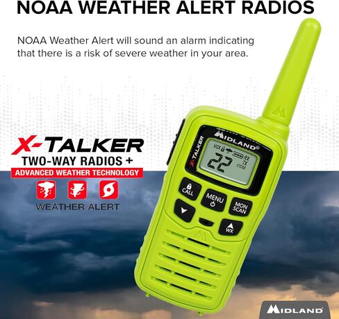 Midland T10 X-Talker FRS Walkie Talkie, Black, 2 Pack | License Free, Up to 20 Mile Radius, 22 Channels, 38 Privacy Codes, Weather Alerts and Water Resistant in Kuwait