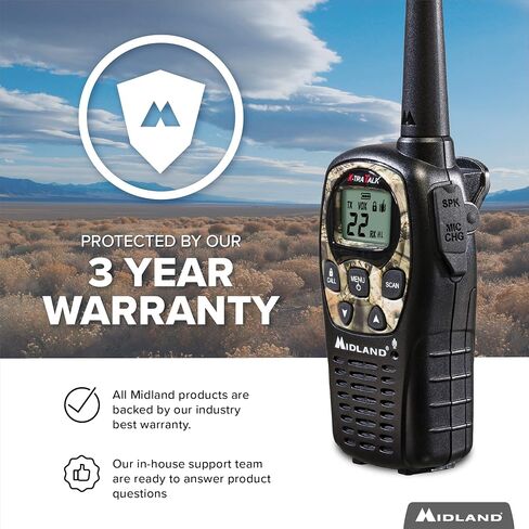 ميدلاند - LXT500VP3، أجهزة اتصال لاسلكية FRS ذات 22 قناة مع مسح للقنوات - أجهزة راديو ذات نطاق ممتد، تشغيل صامت، البطاريات متضمنة (حزمة زوجية) (أسود) in Kuwait