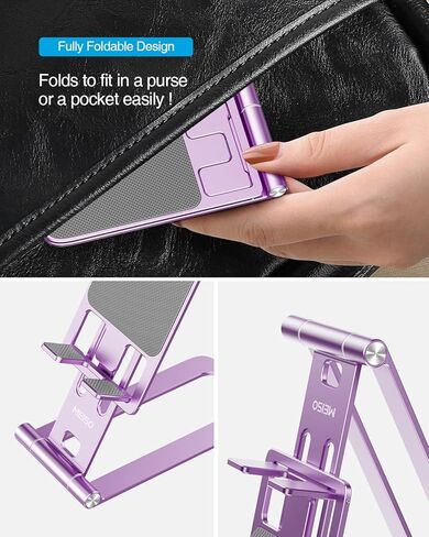 MEISO Foldable Aluminum Desktop Phone Stand, Portable Phone Stand, Adjustable Height Phone Holder, Cellphone Cradle Compatible with iPhone Pro/Max/Mini, Samsung Galaxy, Pixel Smartphone in Kuwait